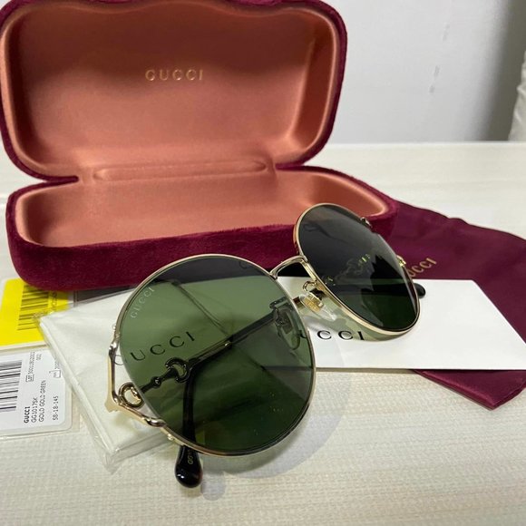 NWT GUCCI GG1017SK - 002 GOLD GREEN SUNGLASSES - Picture 2 of 7